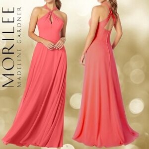 Morilee Chiffon Gown Womens Halter Keyhole Bridesmaid Dress Cantaloupe 20 NEW